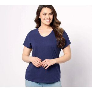 Denim & Co. Women's Top Sz M Essentials True Cotton Dolman Sleeve Blue A633280